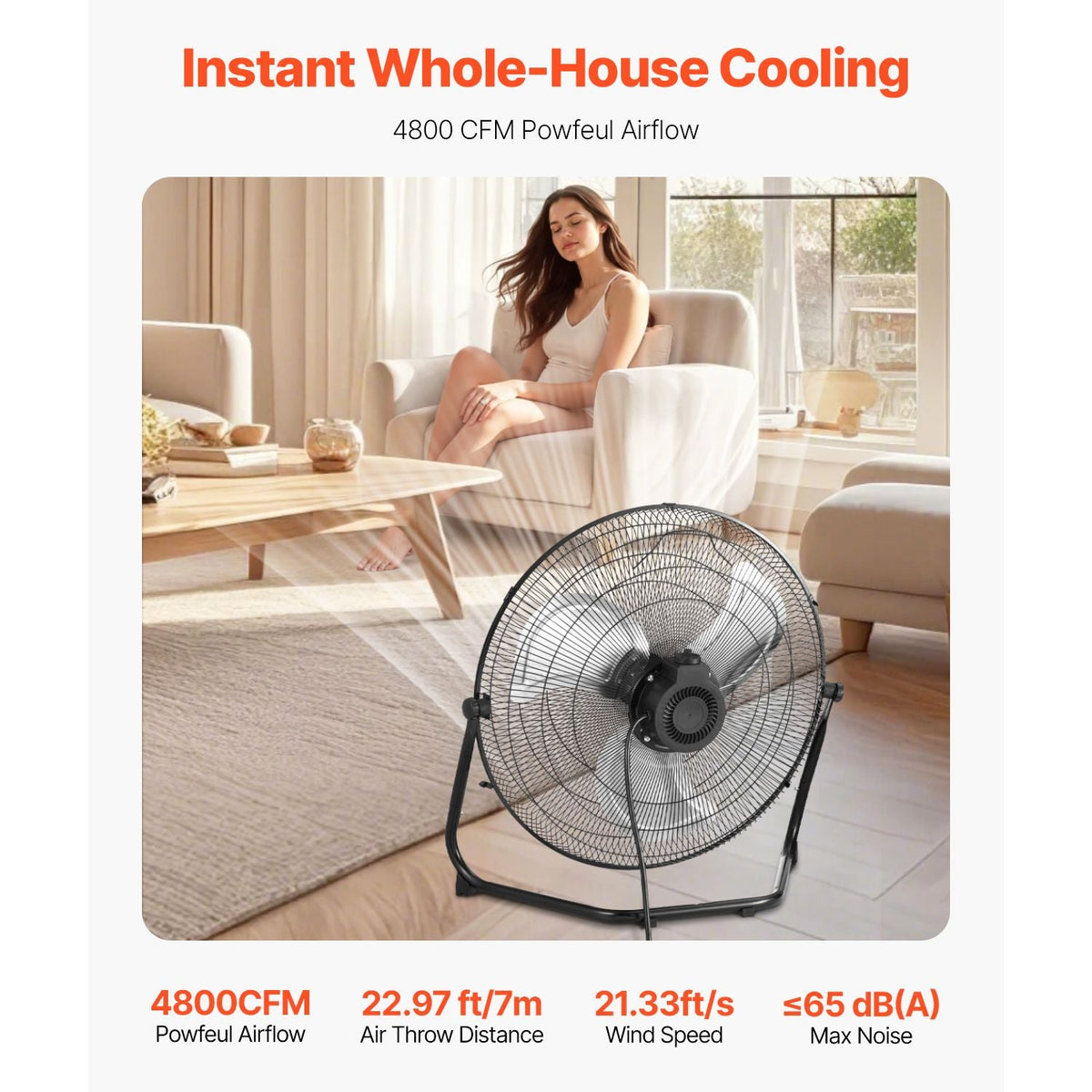 3 Speed High Velocity Heavy Duty 20 Inch Industrial Fan 4800 CFM Airflow Large Metal Fan