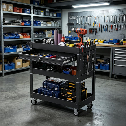 3 Tier Rolling Tool Cart Garage Workshop Lockable Drawer Storage Organizer Metal