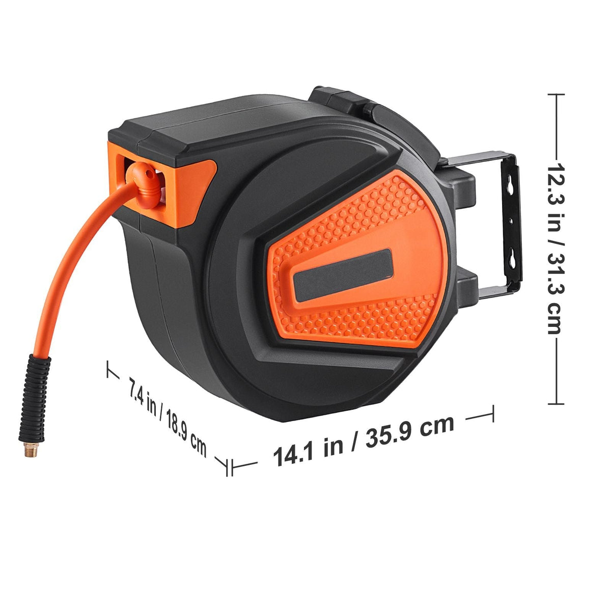 Retractable Air Hose Reel 3/8 IN x 50 FT Hybrid Air Hose Max 300PSI with 5 In Lead 180° Swivel Mount