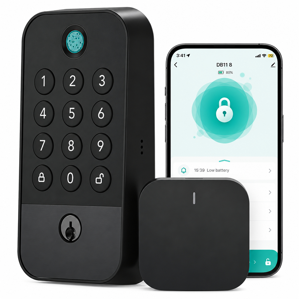 Smart WiFi Door Lock with Bluetooth Gateway, Fingerprint & Keypad Keyless Entry Deadbolt, App Remote Control, Auto Lock, Voice Control Compatible with Alexa, for Front Door