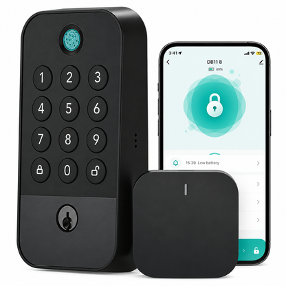 Smart WiFi Door Lock with Bluetooth Gateway, Fingerprint & Keypad Keyless Entry Deadbolt, App Remote Control, Auto Lock, Voice Control Compatible with Alexa, for Front Door