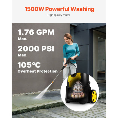 Electric Pressure Washer 2000 PSI Max. 1.76 GPM Power Washer w/ 30 ft Hose