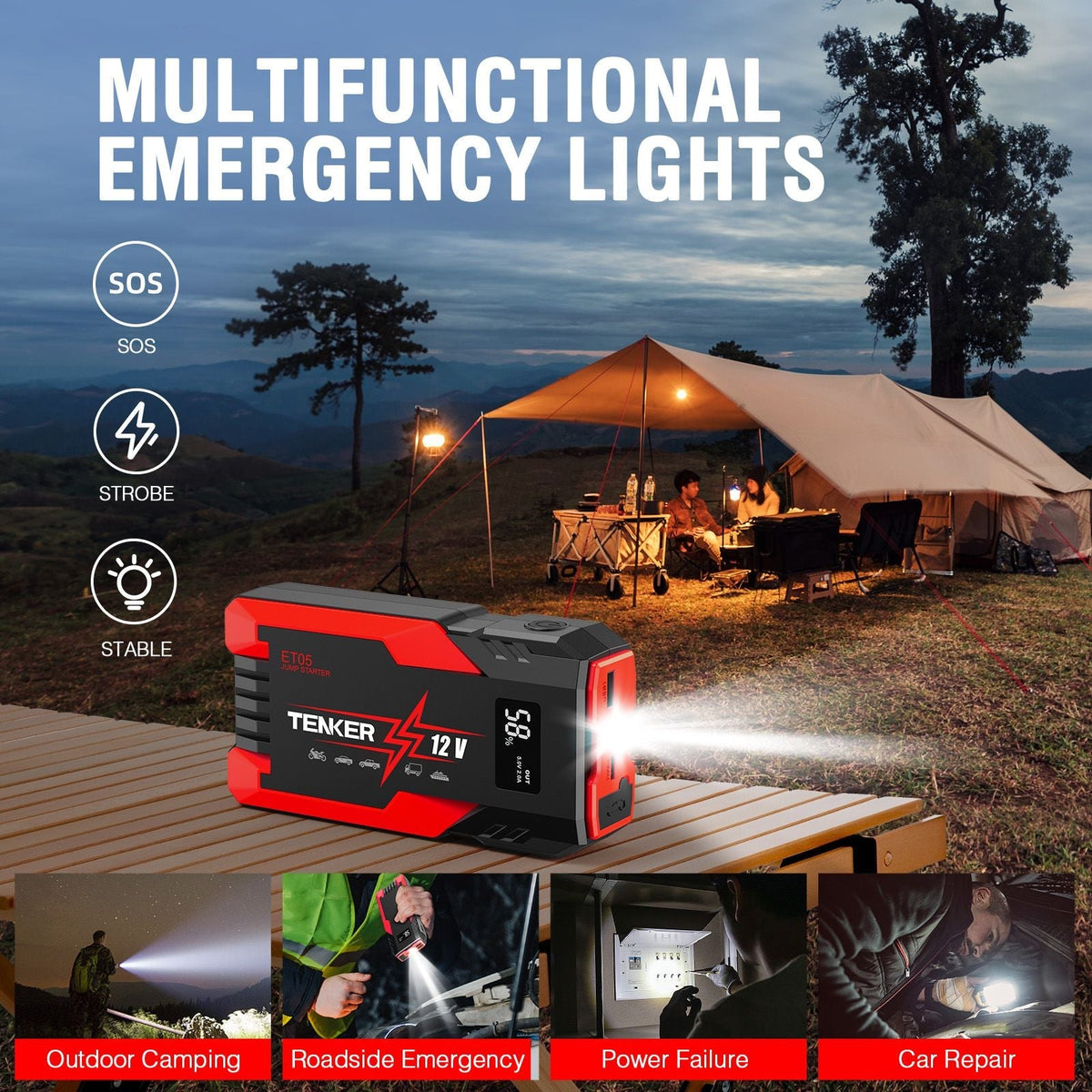 4000 AMP PEAK Car Jump Starter Power Bank 12V Battery Charger with LCD Display