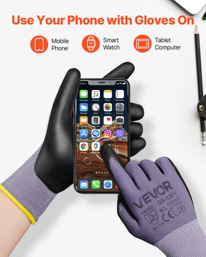 Work Gloves 12 Pairs Nitrile-Coated
