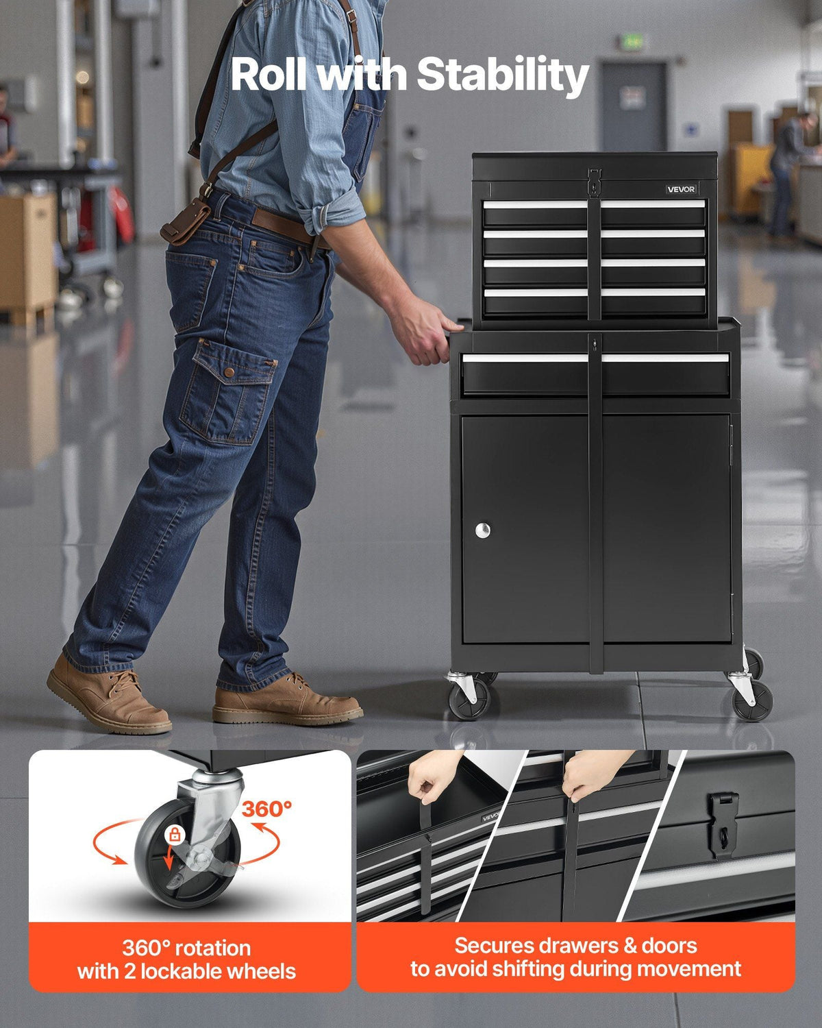 Rolling Tool Chest 5 Drawers Tool Cabinet Organizer with Detachable Top Metal Toolbox