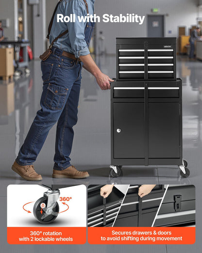 Rolling Tool Chest 5 Drawers Tool Cabinet Organizer with Detachable Top Metal Toolbox