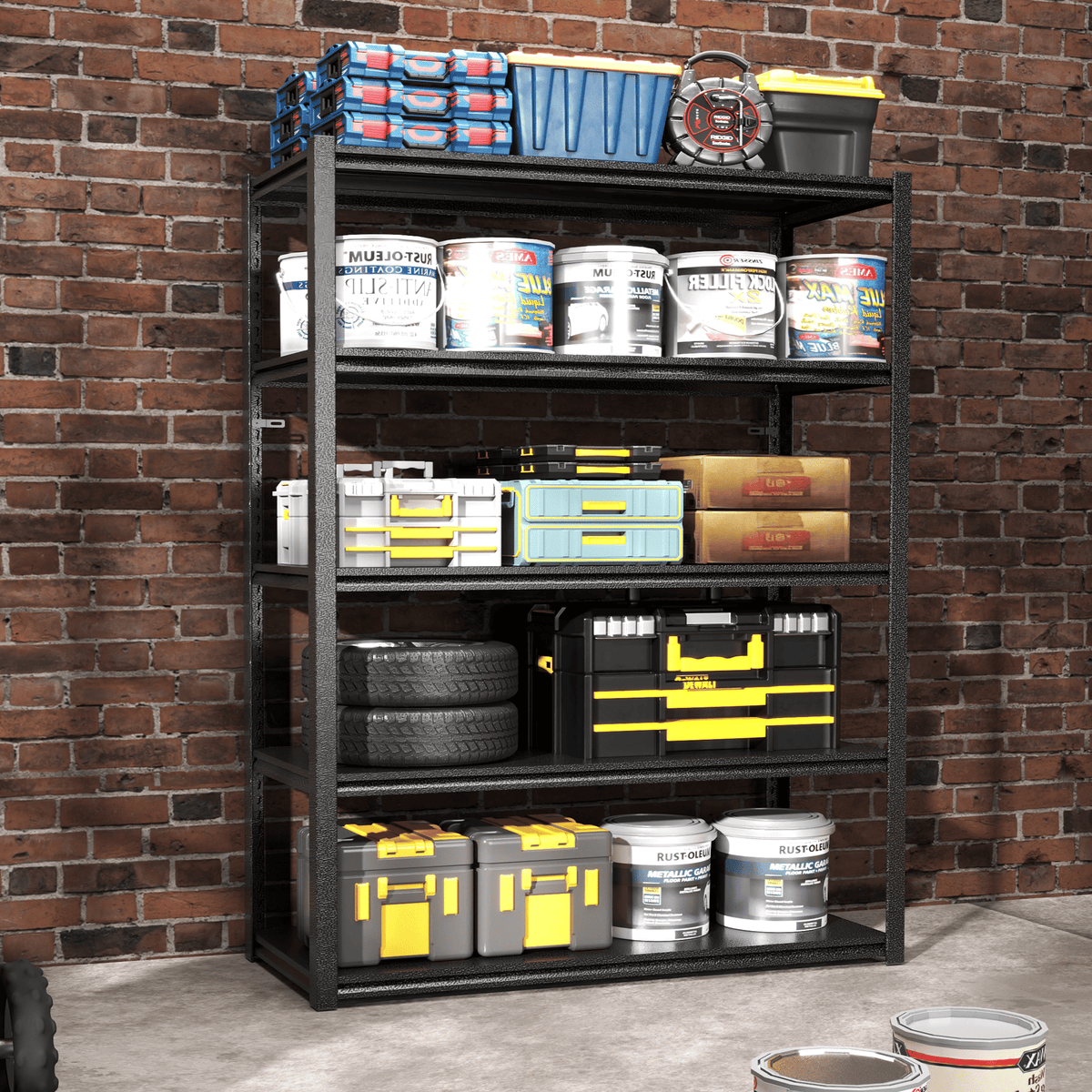 78"H 5 Tier Metal Shelves for Storage Garage Shelving 2000LBS 47.2"W*18"D*78"H,Black