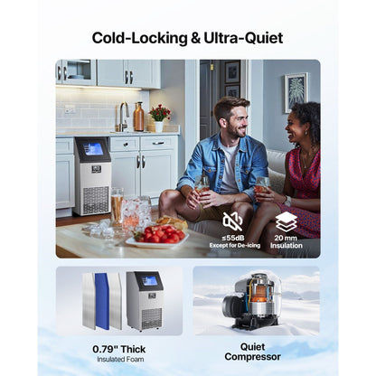 Commercial Ice Maker Machine 100lbs/24h with 28Lbs Storage Stainless Steel Freestanding & Under Counter Ice Maker