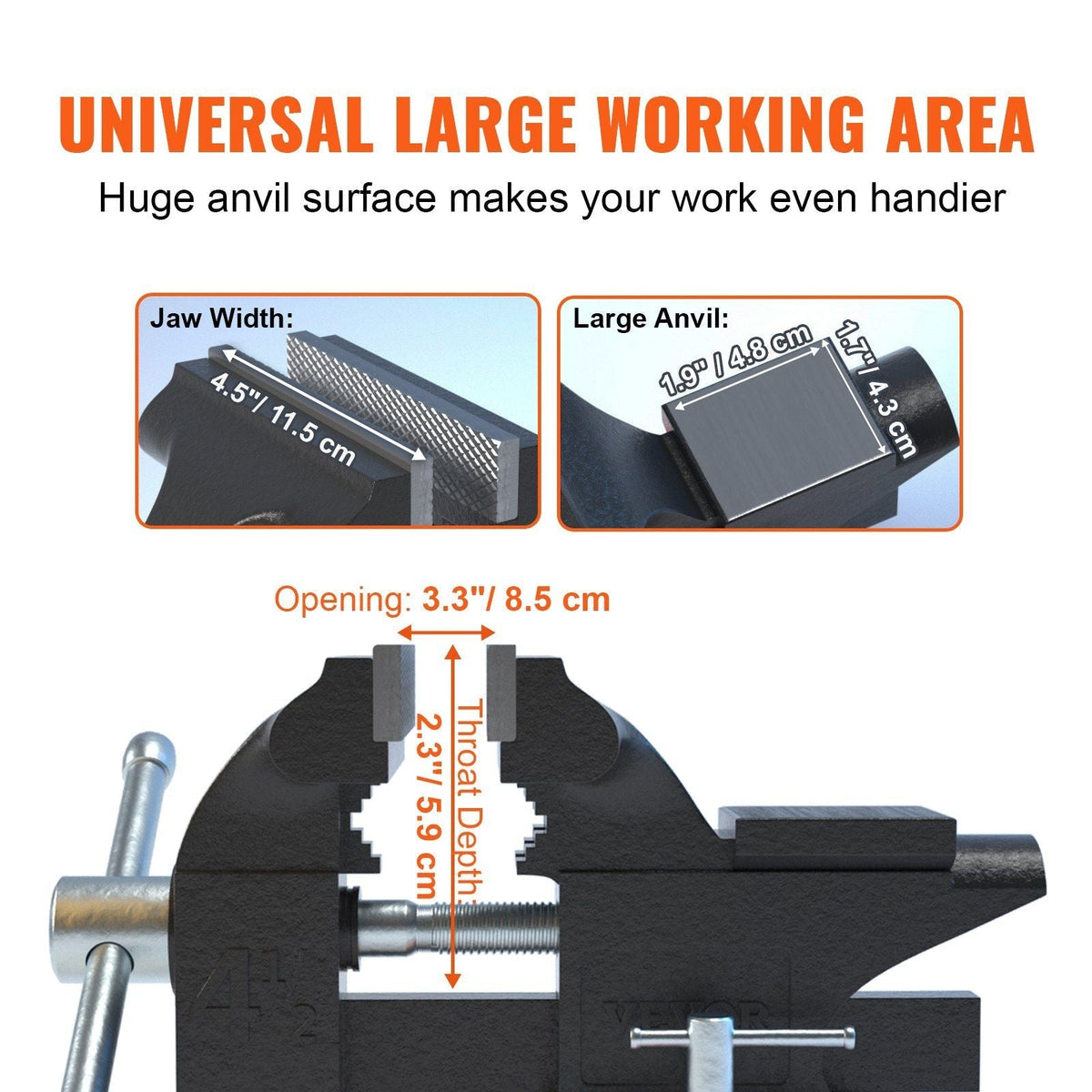 Bench Vise, 4.5-inch Jaw Width Swivel Locking Base