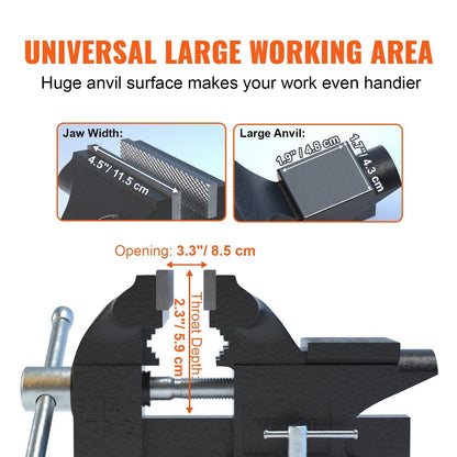 Bench Vise, 4.5-inch Jaw Width Swivel Locking Base