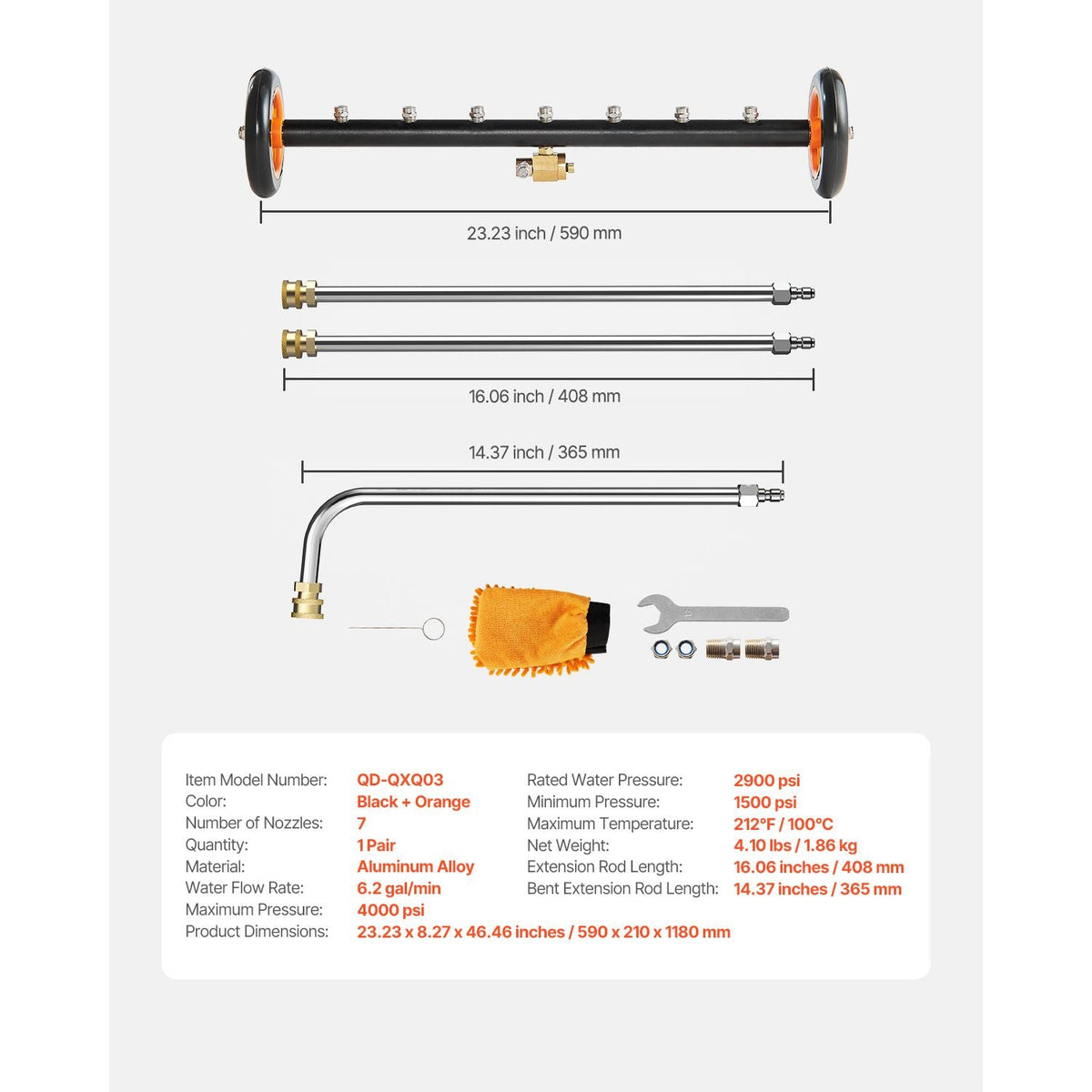 24" Pressure Washer Undercarriage Cleaner Stainless Steel Surface Cleaner for Pressure Washer 4000 Max PSI