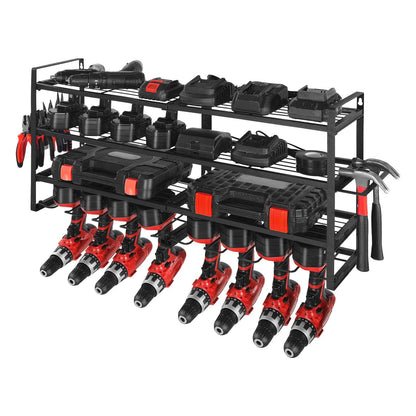 Power Tool Organizer Wall Mount Storage Rack with 8 Drill Holders Garage Tool Organizer