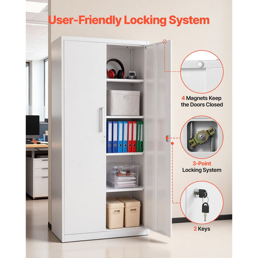 Metal Storage Cabinet 68.9 in Lockable Garage Cabinet with 4 Adjustable Shelves