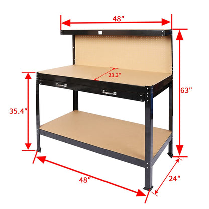 Tool Workbench with Drawers and Pegboard 63"