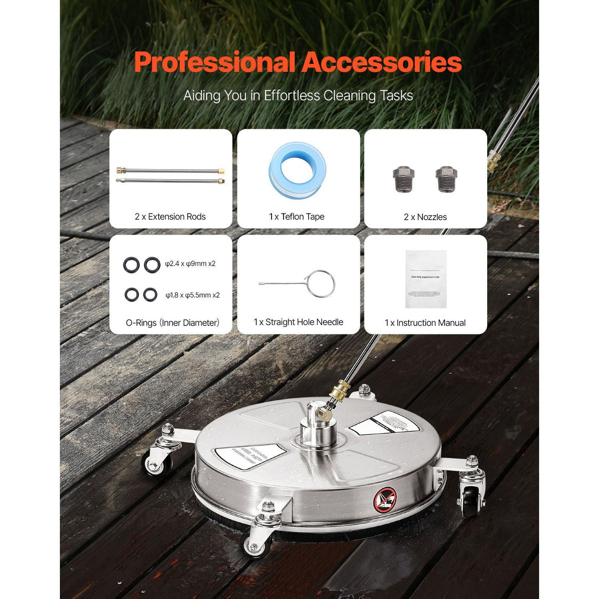 16.5" Pressure Washer Surface Cleaner Stainless Steel Pressure Washer Attachments 4000 Max PSI