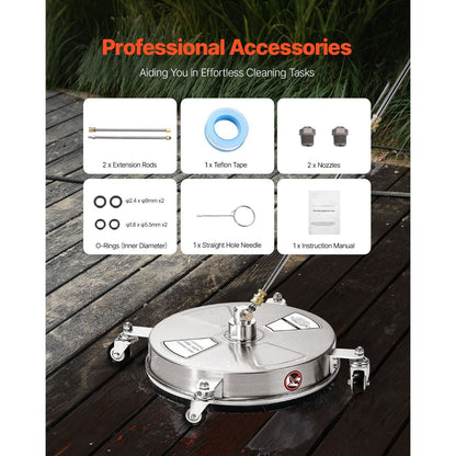 16.5" Pressure Washer Surface Cleaner Stainless Steel Pressure Washer Attachments 4000 Max PSI