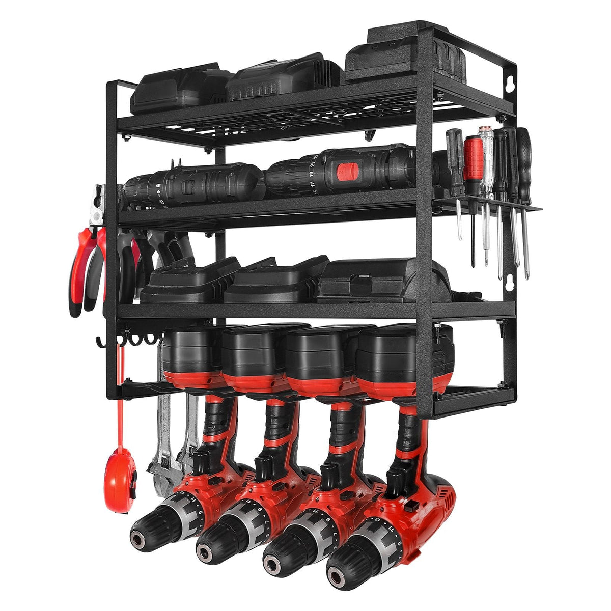 Power Tool Organizer Wall Mount Storage Rack with 4 Drill Holders Garage Tool Organizer
