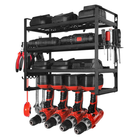 Power Tool Organizer Wall Mount Storage Rack with 4 Drill Holders Garage Tool Organizer