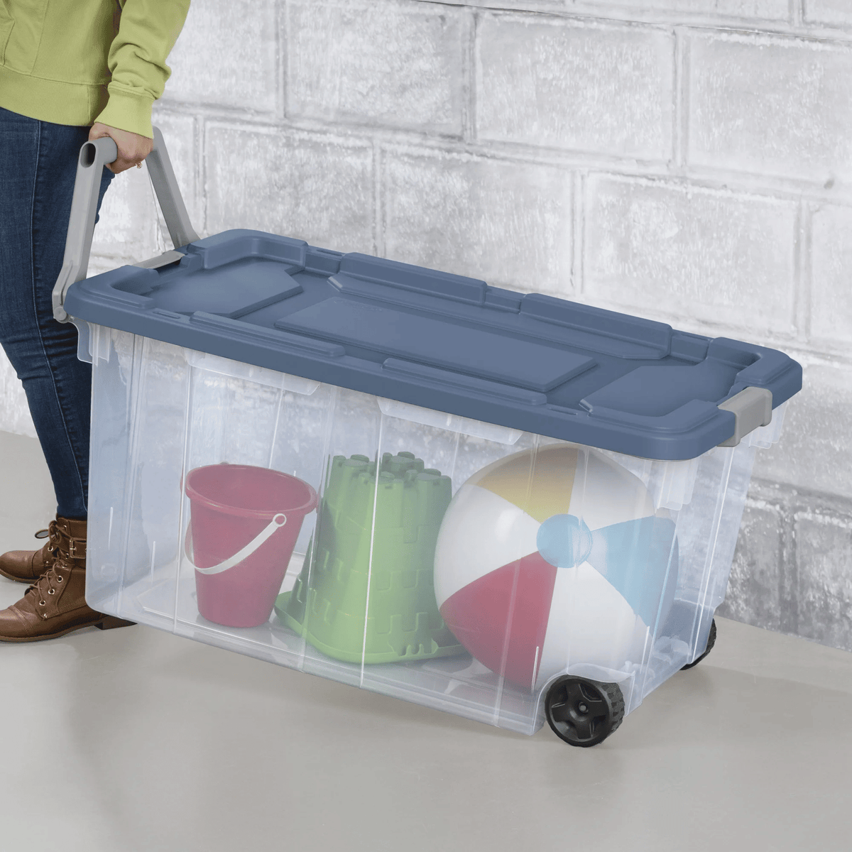 Extra Large Storage Bin 160 Quart Wheeled Clear Plastic Storage Container with Handle Pack of 2