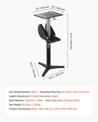 Bench Grinder Stand Pedestal with 12" x 10" Mounting Plate