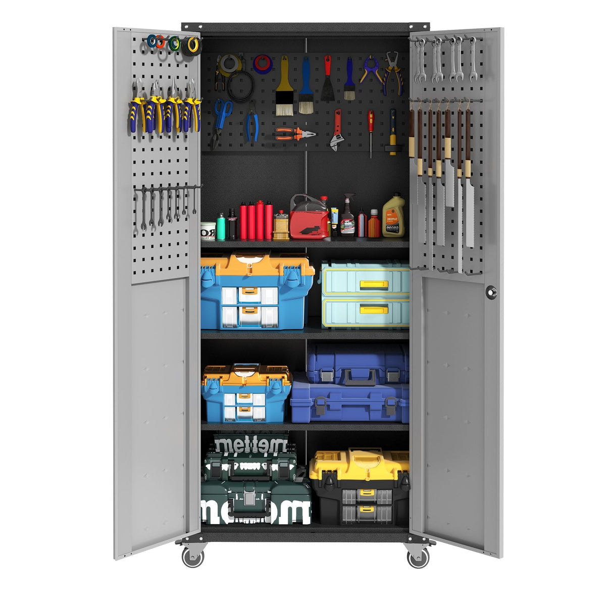 71" Metal Garage Storage Cabinet with Wheels Heavy-Duty Tool Storage Cabinet