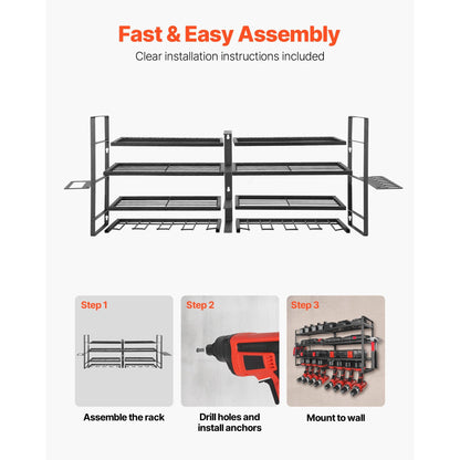 Power Tool Organizer Wall Mount Storage Rack with 8 Drill Holders Garage Tool Organizer