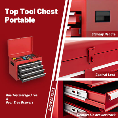 Tool Chest 5-Drawer Rolling Tool Storage Cabinet with Detachable Top Tool Box