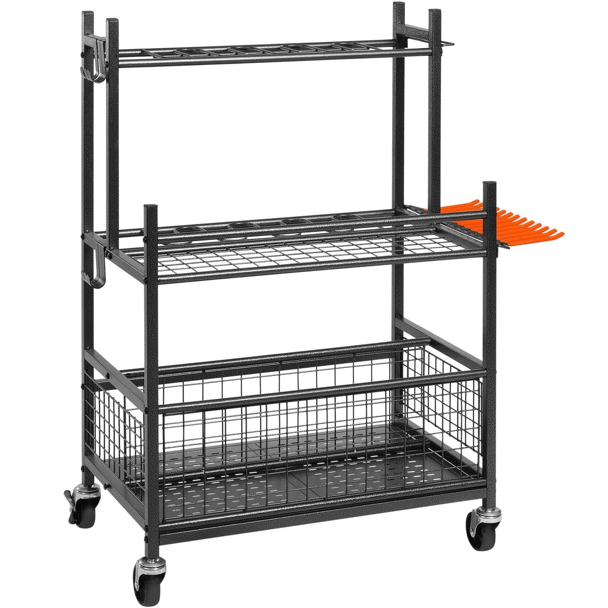 Garden Tool Organizer 16 Slots with Hooks with Wheels for Garage Organization and Storage