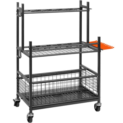 Garden Tool Organizer 16 Slots with Hooks with Wheels for Garage Organization and Storage