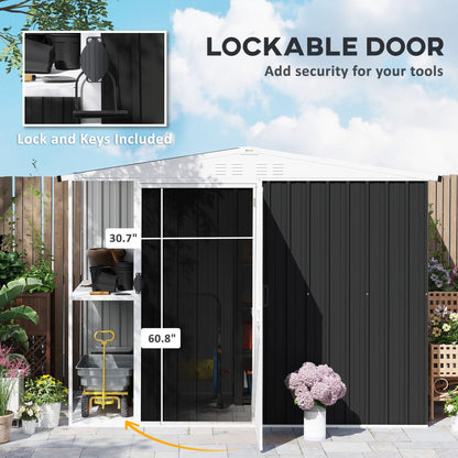 8 x 4ft Outdoor Garden Shed Metal Storage Shed with Air Vents and Lockable Door