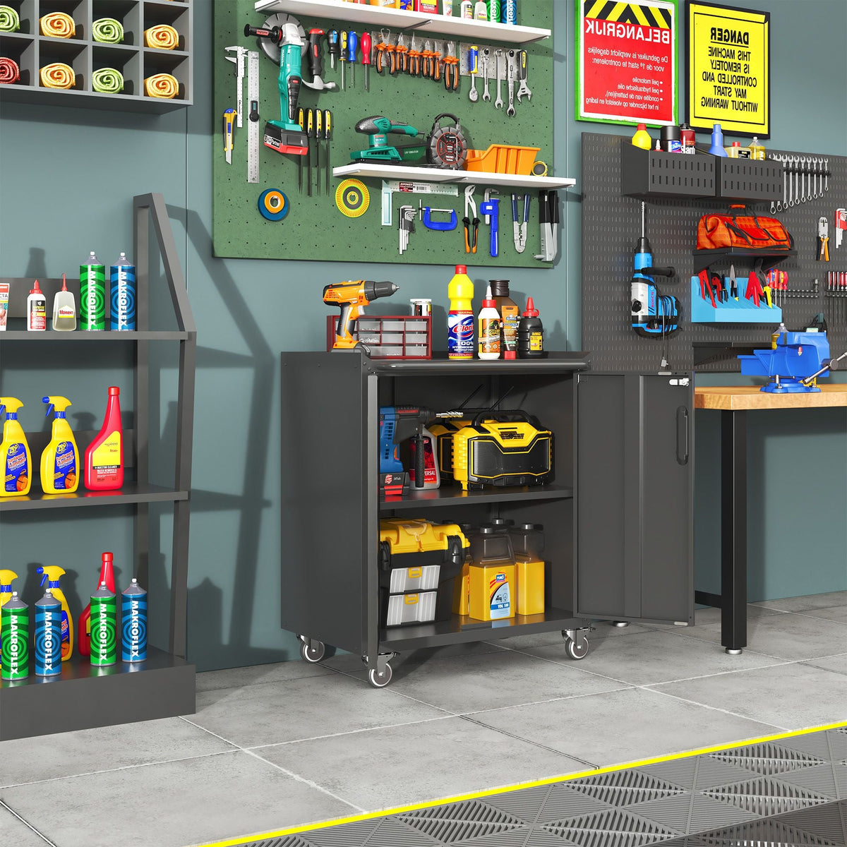 Heavy-Duty Metal Garage Storage Cabinet with Wheels