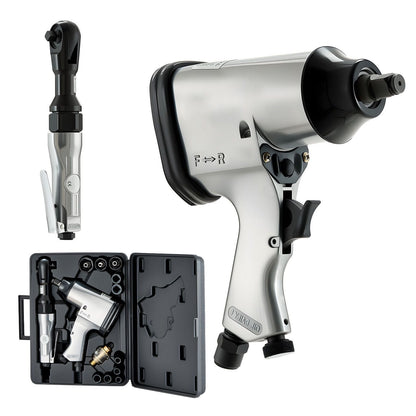 Pro Air Tool and Accessories Kit 1/2" Air Impact Wrench & 3/8" Ratchet Wrench Combo 19 Pieces