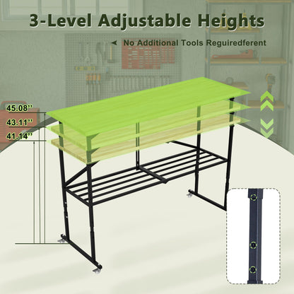 Foldable Hardwood Workbench Adjustable Wood-Top Utility Table with Locking Casters