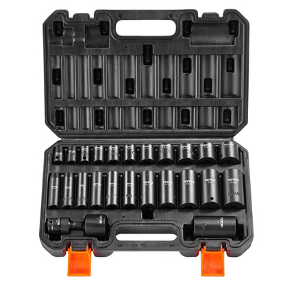 3/8" Drive Impact Socket Set 25 Piece Deep & Shallow Socket Set SAE 5/16" - 1"