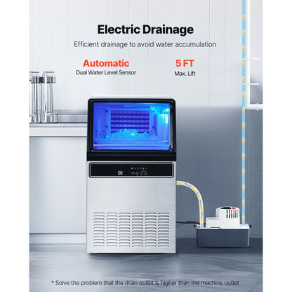 Commercial Ice Maker Machine with Pump 130Lbs/24H with 33Lbs Storage Freestanding & Under Counter Ice Maker