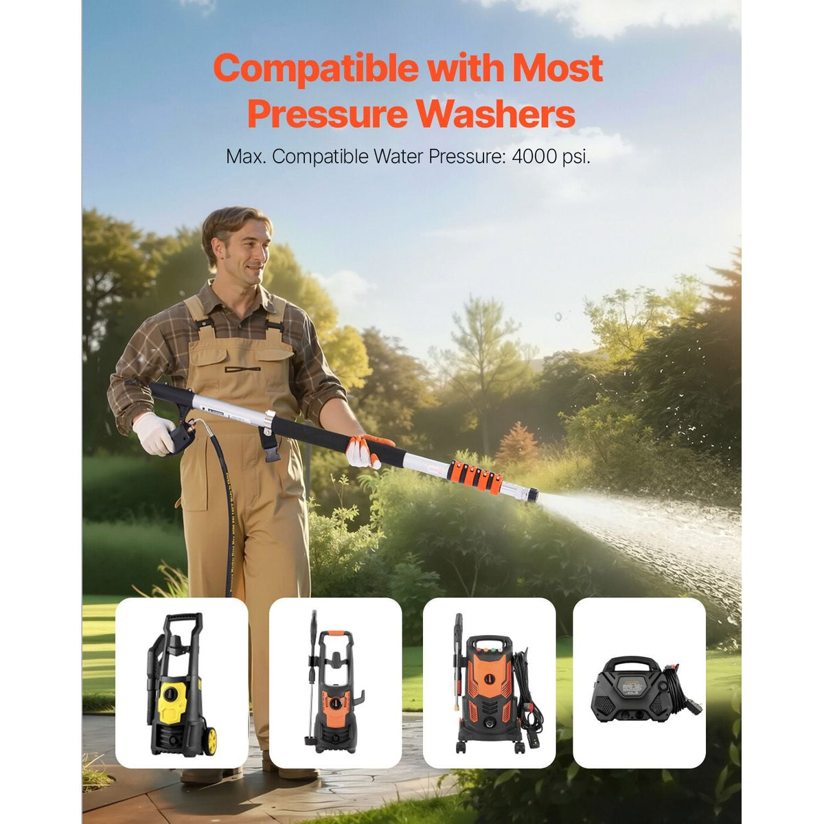 Pressure Washer Telescoping Wand 24 ft 4000 psi with Power Washer Extension Wands