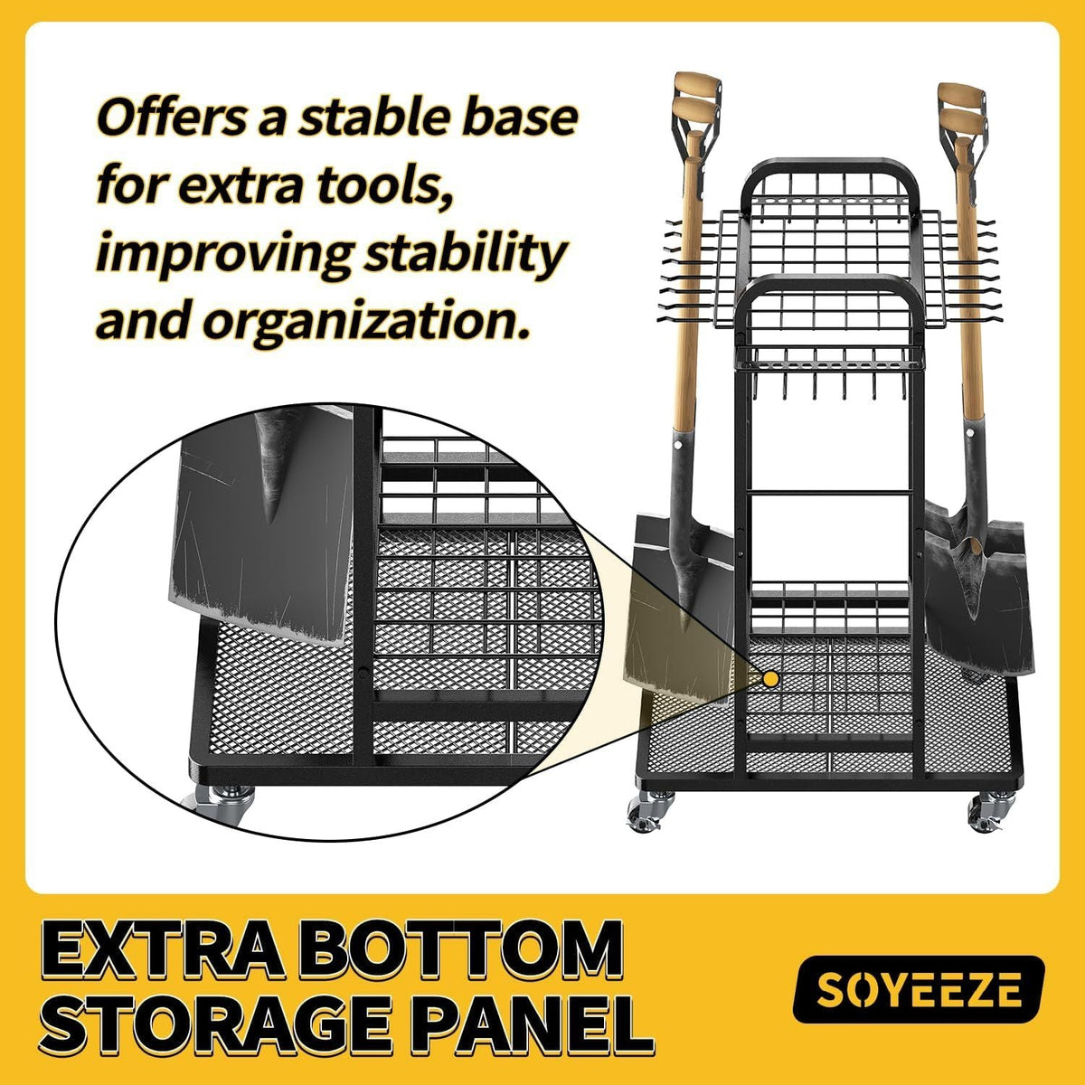 Heavy Duty Garden Tool Organizer with Lockable Wheels