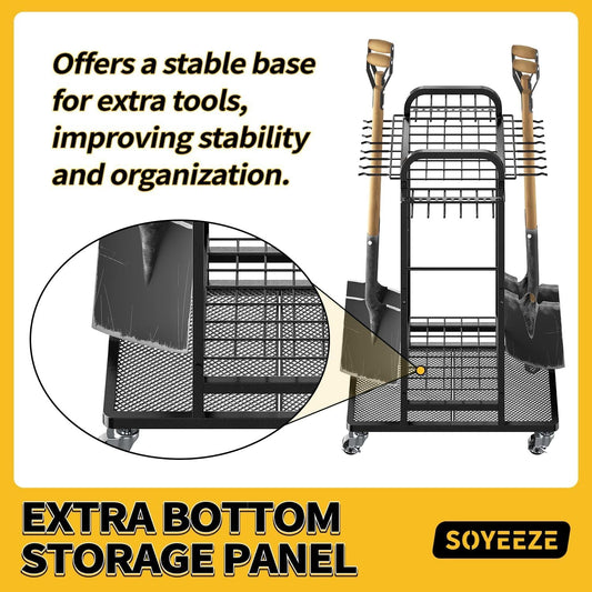 Heavy Duty Garden Tool Organizer with Lockable Wheels