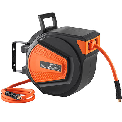 Retractable Air Hose Reel 3/8 IN x 50 FT Hybrid Air Hose Max 300PSI with 5 In Lead 180° Swivel Mount