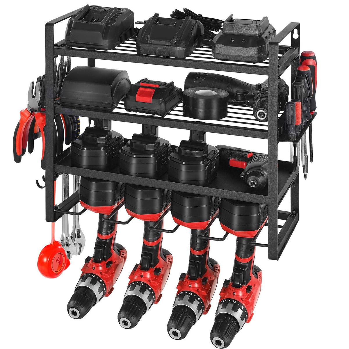 Power Tool Organizer Wall Mount Storage Rack with 4 Drill Holders Garage Tool Organizer