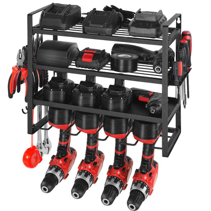 Power Tool Organizer Wall Mount Storage Rack with 4 Drill Holders Garage Tool Organizer
