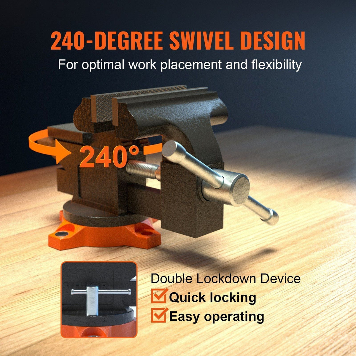 Bench Vise, 4.5-inch Jaw Width Swivel Locking Base