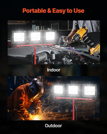 LED Work Light with Stand 15000 Lumens Three-Head Portable Light