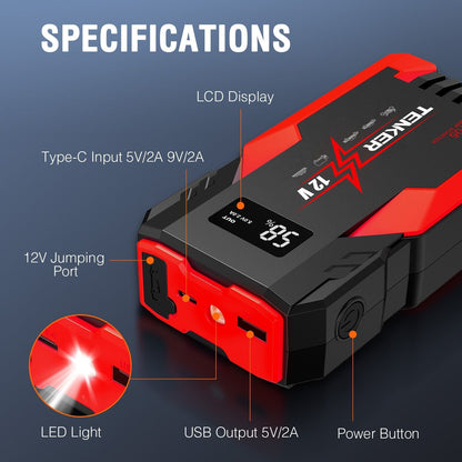 4000 AMP PEAK Car Jump Starter Power Bank 12V Battery Charger with LCD Display