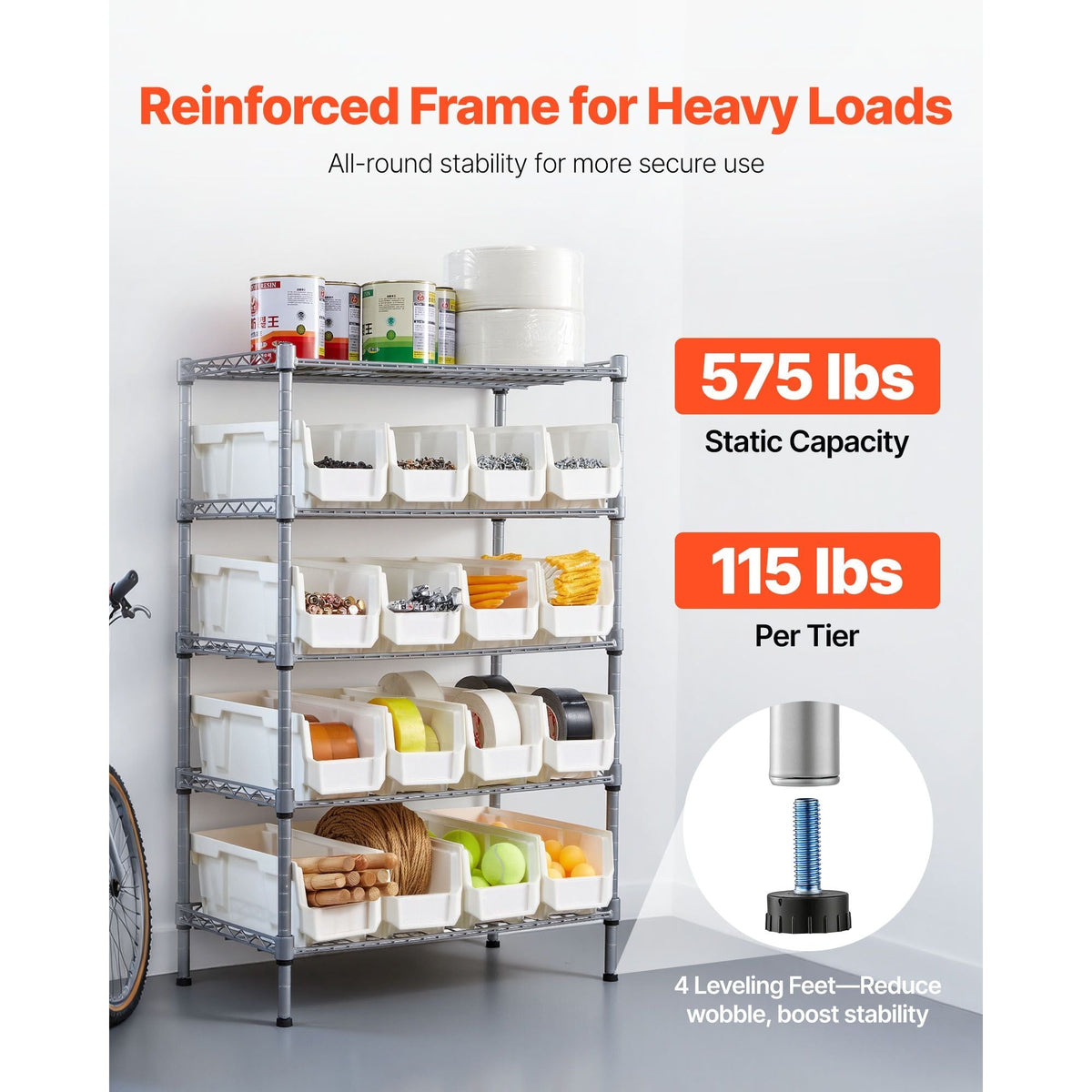 5-Tier Rolling Bin Storage Rack 16 Organizer Bins with Wheels