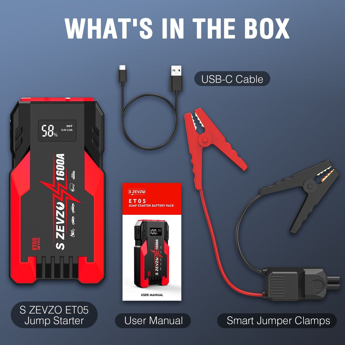 1600 Amp Peak Car Jump Starter Power Bank 12V Battery Charger with LCD Display
