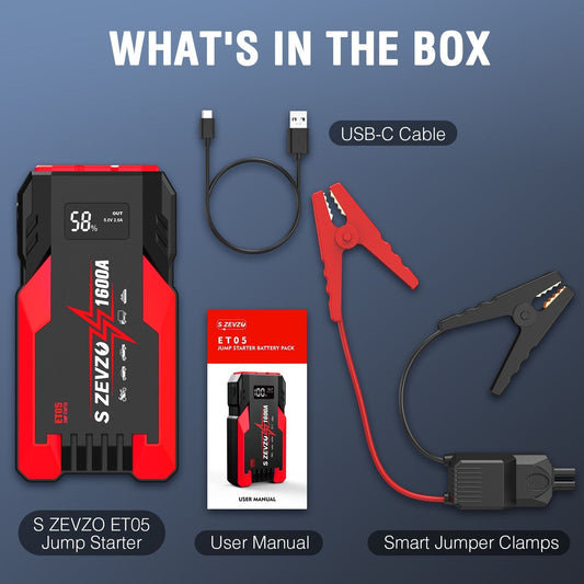 1600 Amp Peak Car Jump Starter Power Bank 12V Battery Charger with LCD Display