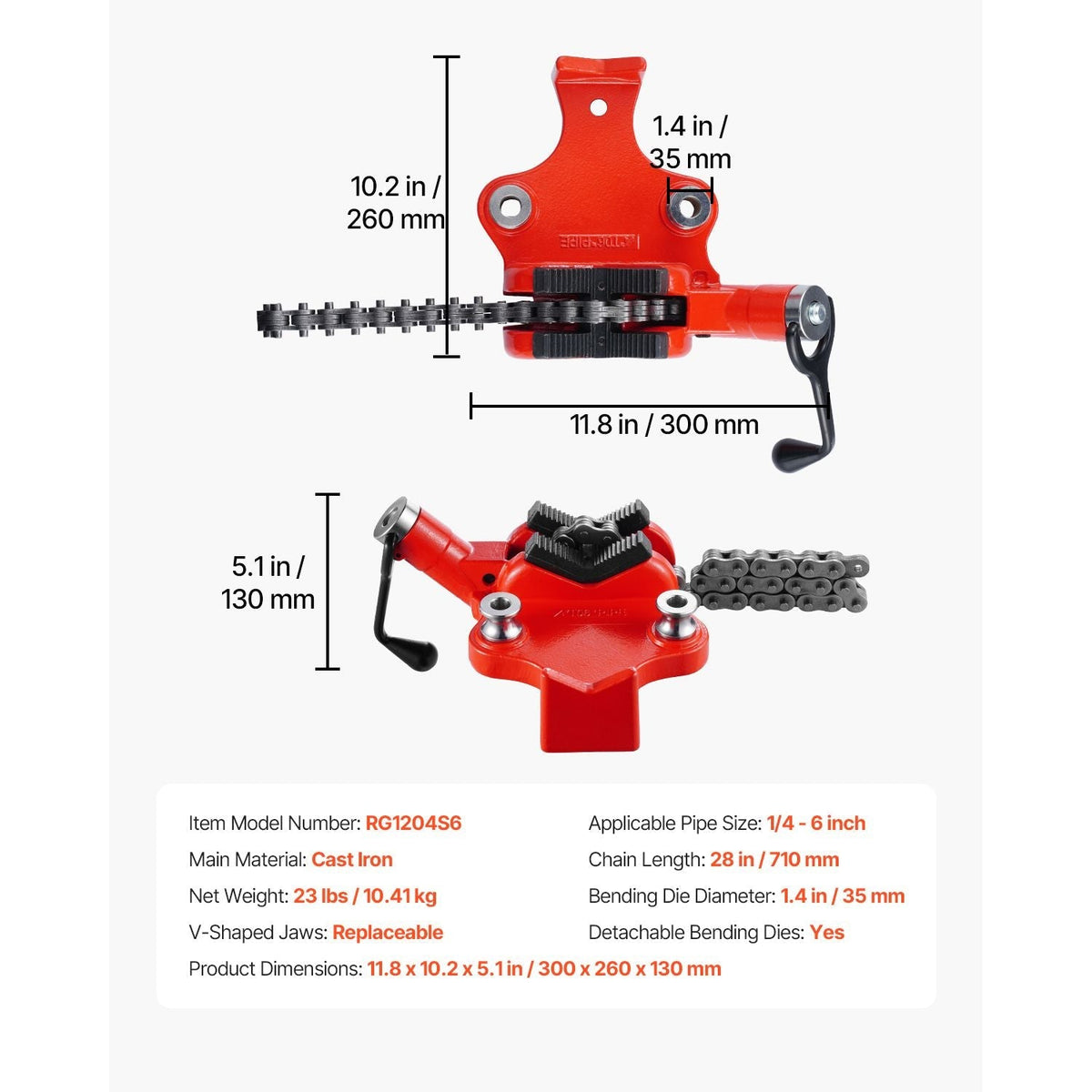 Heavy-Duty Pipe Chain Vise 1/4" - 6" Pipe Capacity