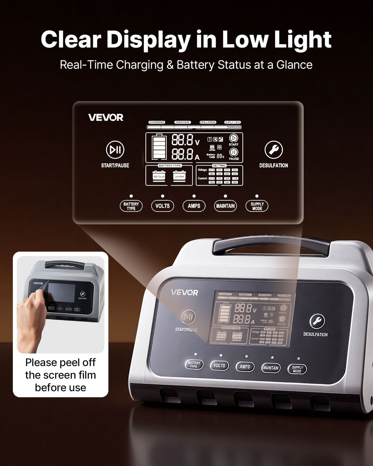 Smart Battery Charger, 25A, 6V 12V 24V Lithium LiFePO4 Lead-Acid (Gel/AGM) Car Battery Charger