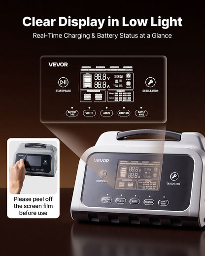 Smart Battery Charger, 25A, 6V 12V 24V Lithium LiFePO4 Lead-Acid (Gel/AGM) Car Battery Charger